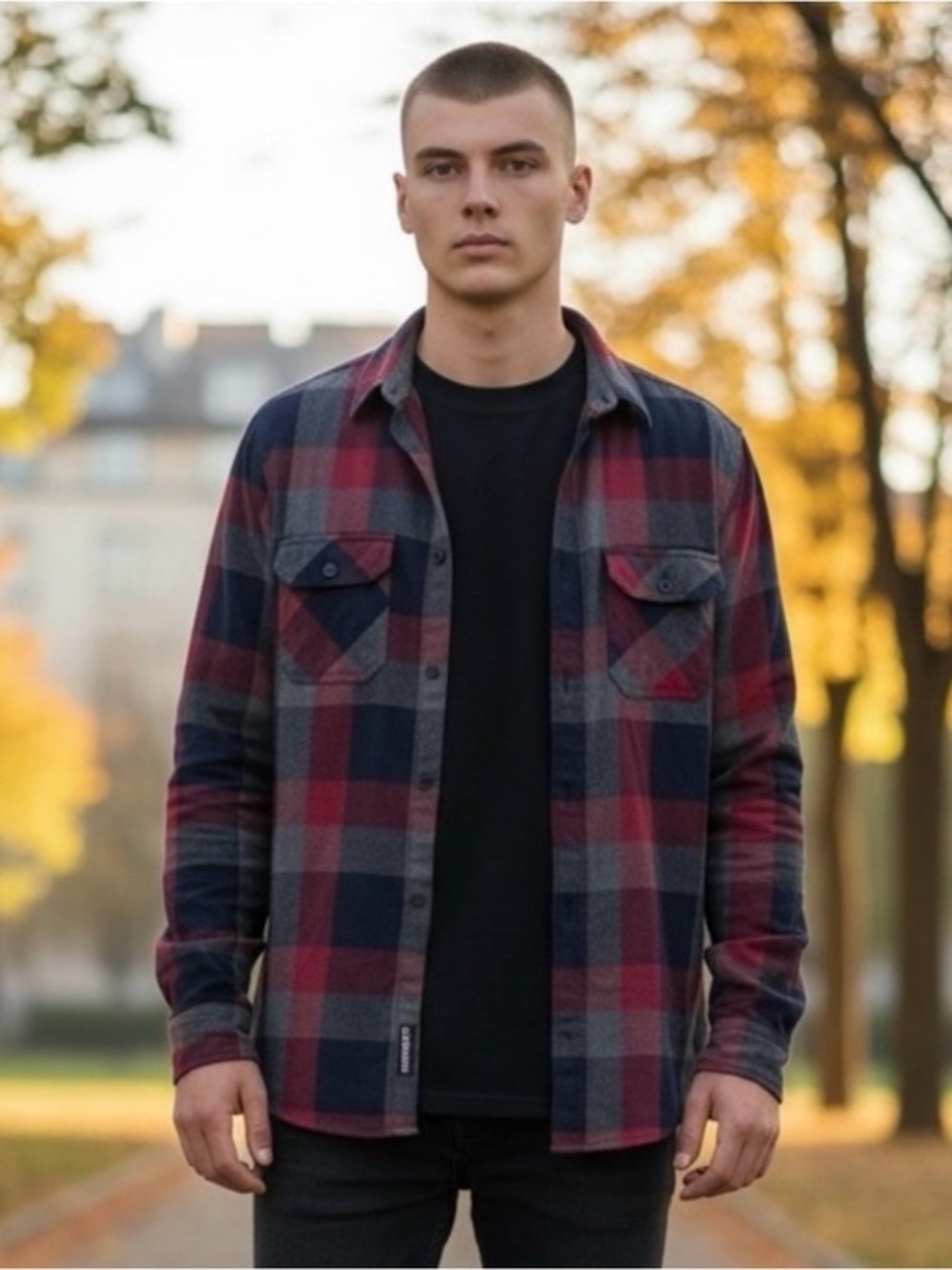 Wallin & Bros Navy & Red Buffalo Plaid Mens Shirt